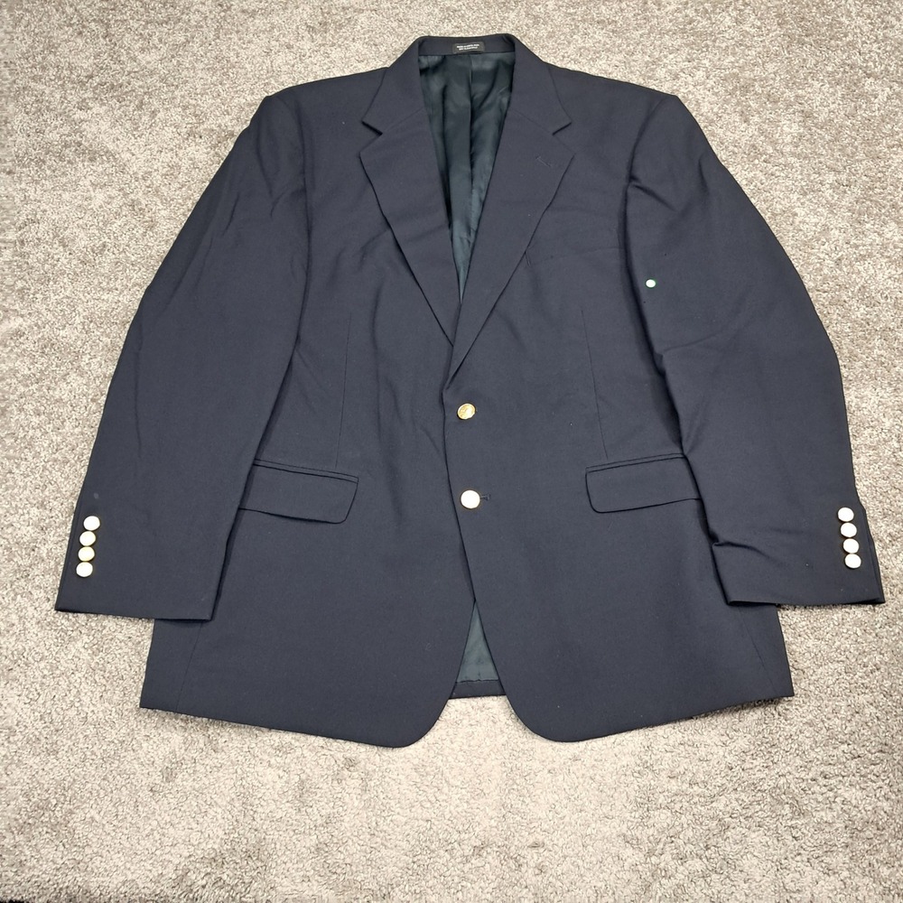 Tailors Row‎ Deansgate Mens 46R Navy Blue 100% Worsted Wool Blazer Gold Buttons